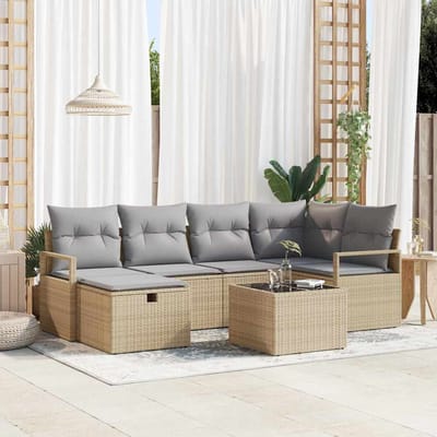 vidaXL - Bankstel - 7 - st - 6-Aantal - zitplaatsen - Beige - en - Lichtgrijs