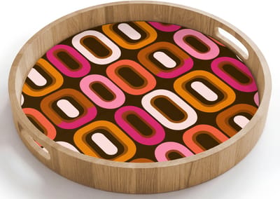 Dienblad rond 40x40 cm - Schootdienblad hout - Modern - Retro - Kleurrijk - Borrelplank rechthoek - Plateau houten dienbladen