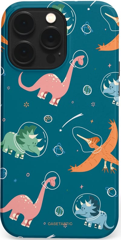 Casetastic hoesje geschikt voor Apple iPhone 14 Pro Max - MagSafe - Dubbellaagse bescherming - Ruimte raptors - Fashion Case - Petrol Perzik