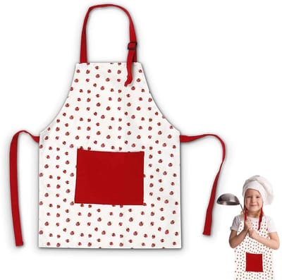 Dailygoods- Kookschort Verstelbaar - Kinderschort met Zak - Peuter Kookschort - Schilderij Schort - Aardbei Design - Perfect Cadeau