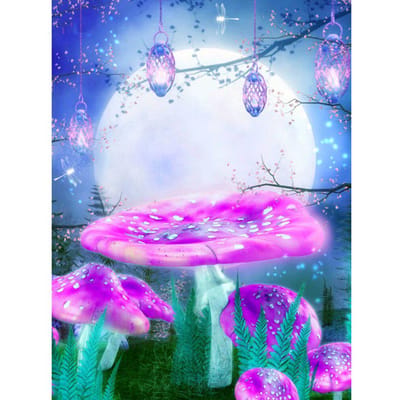 Peinture diamant à faire soi-même, perceuse complète, broderie de diamant, dessin animé champignon, point de croix 20X30CM purple