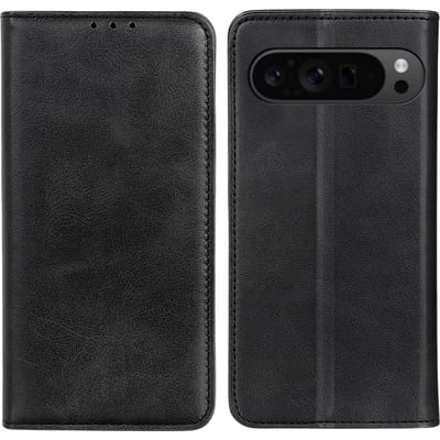 CaseBody Google Pixel 9 / Pixel 9 Pro Real Leather Wallet Hoesje Zwart