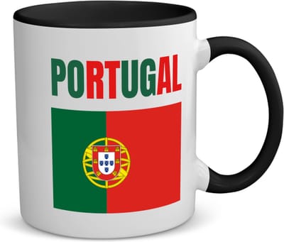Akyol - portugal vlag koffiemok - theemok - zwart - Portugal - reizigers - verjaardagscadeau - souvenir - vakantie - kado - gift - geschenk - 350 ML inhoud