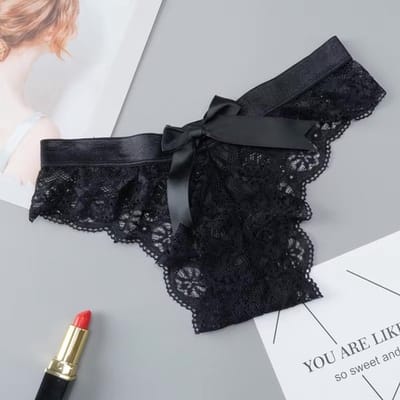 CHPN - Kanten string - 2 kanten strings - Sexy string - Sexy ondergoed - Kanten Lingerie - Zwart - Maat L - Erotisch - 2 stuks - Zwart kant