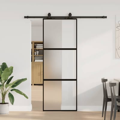 vidaXL - Schuifdeur - met - beslagset - 76x205 - cm - gehard - glas - zwart