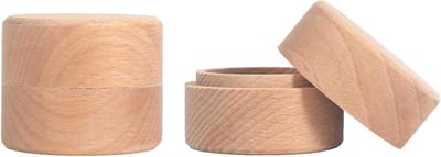 Set van 2 Mini Houten Opbergdozen, Ronde Beukenhouten Ringdozen, Sieradenopslag voor Trouwerij en Cadeaus (5 x 4.2cm)