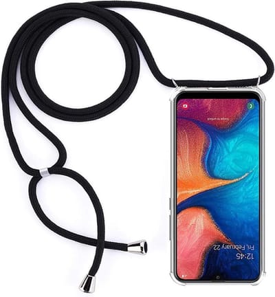 Hoesje Geschikt Voor Samsung Galaxy A20e Hoesje transparant silicone met Koord – Zwart