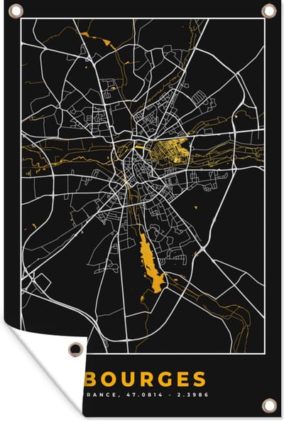 Muurdecoratie Frankrijk – Bourges – Stadskaart – Plattegrond – Kaart - 120x180 cm - Tuinposter - Tuindoek