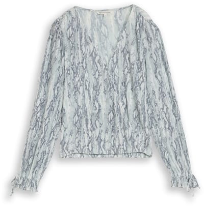 Tom Tailor Denim - Crinkle wikkelblouse met slangenprint - Maat S - faded snake print