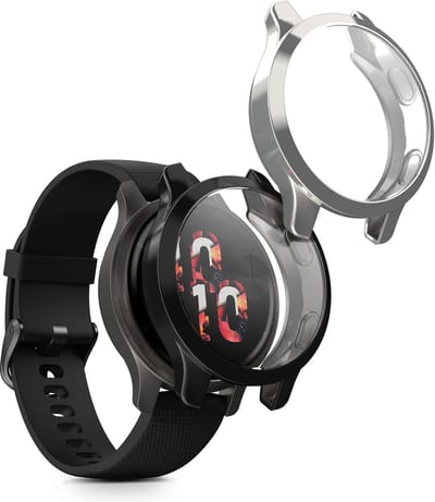 kwmobile 2x smartwatch hoes geschikt voor Garmin Garmin Venu 2S / vivoactive 4S hoesje - Siliconen sporthorloge cover - Activity tracker case in zwart / zilver