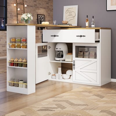 MODENUIT Bartafel - Uitschuifbaar Met Draaifunctie En Opbergruimte - Voor Keuken En Eethoek - MDF Wit - 138-204x39x104 Cm