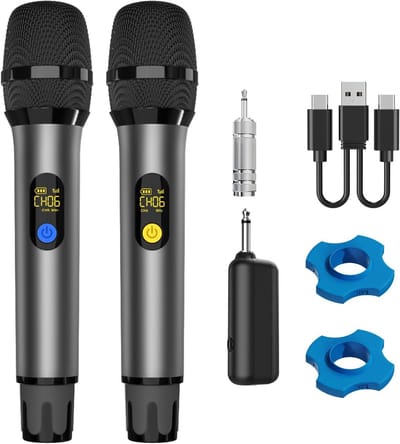 Draadloze UHF Microfoon Set 2 Stuks - 50 Meter Bereik, Oplaadbare Handmicrofoons voor Karaoke, Feest, Speech, Wedding en DJ - Metaal Ontwerp