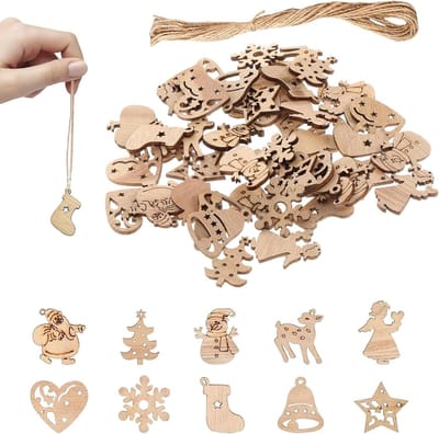 Set van 200 Houten Kersthangertjes voor Decoratie, Creatieve Ambachten en Kerstboomversiering