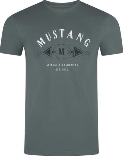 Mustang Heren T-Shirt Basic Print Tee regular fit Groen S Ronde Hals Volwassenen Opdruk Print Shirts