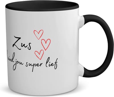 Akyol - zus ik vind jou super lief koffiemok - theemok - zwart - Zus - de liefste zus - verjaardag - cadeautje voor zus - zus artikelen - kado - geschenk - 350 ML inhoud