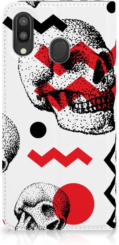 Mobiel BookCase Samsung Galaxy M20 Skull Red