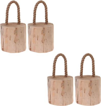 Excellent Houseware Deurstopper Boomstam - 4x - teak hout - met draagtouw - 14 cm - natuurlijk wonen