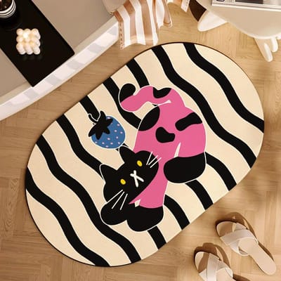 Tapis de Sol en Terre de Diatomée Chat Cartoon Tapis Absorbant Antidérapant Porte de Salle de Bain Tapis de Sol Toilette Salle de Bain 50 * 80cm