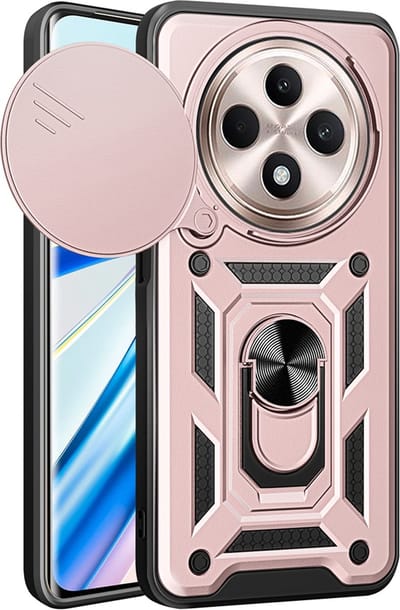MobyDefend Hoesje - Geschikt voor Oppo Reno12 F - Pantsercase Met Draaibare Ring - Rosé