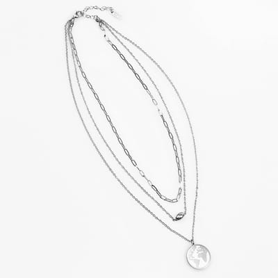 Drielaagse ketting Dames - RVS Zilverkleur - Geforceerde Schakelketting - Paperclip Schakelsketting World Design