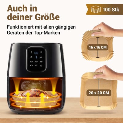 Smart-Planet bakpapier voor heteluchtfriteuse 100 stuks 20–24 cm (4,7–7,5 L) airfryer wegwerpbakjes – antiaanbak, olie- en waterbestendig hittebestendig