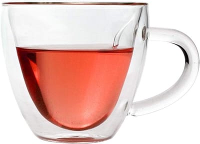Dubbele Muur Geïsoleerde Glazen Koffie-Thee Cups - Melk Cup met Handvat - 180ml/240ml - Zwart - Set van 2 - Hartvormig Design