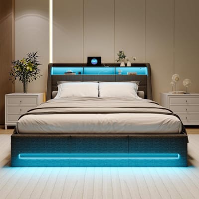 Gestoffeerd Tweepersoonsbed 140x190 met Hydraulische Opbergruimte en LED Verlichting