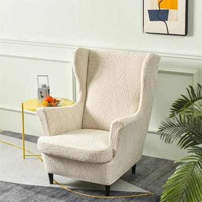 Housse de fauteuil à oreilles Jacquard Feuilles Housse élastique pour fauteuil à oreilles Housse antidérapante pour canapé simple avec housses de coussin d'assise Maison beige