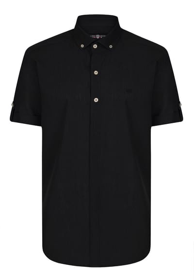 Jimmy Sanders Linnen Katoen Blend Shirt - Overhemd Heren Zwart - M