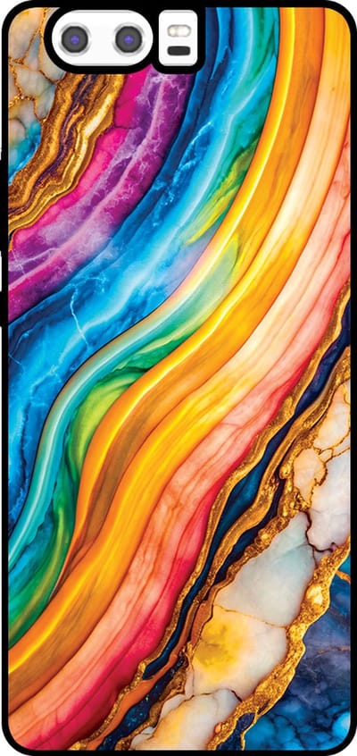Smartphonica Telefoonhoesje Geschikt voor Huawei P10 met Regenboog Goud Marmer Opdruk - TPU Backcover Case Rainbow Gold Marble Design geschikt voor Huawei P10