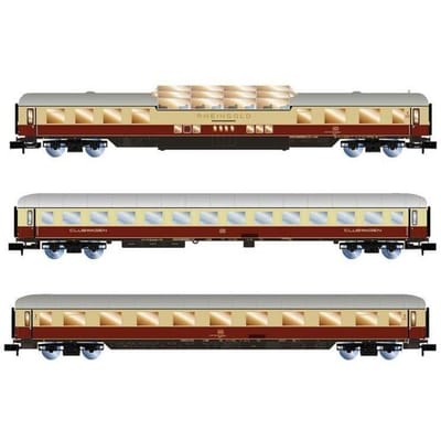 Arnold HN4507 N set van 3 personenrijtuigen Rheingold van de AKE 1 x Uitkijkwagen ARDm + 1 x clubwagen WGmh + 1 x wagen Avmz, EP. VI.
