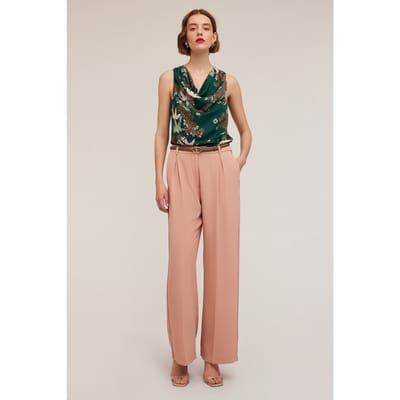 Motivi Satin Palazzo Trousers With Side Piping Pink Size: 32 | Formal pants Outlet | Dames | Bruin