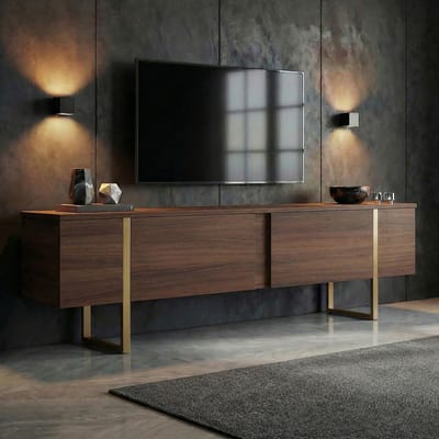 Asir - TV-standaard - Walnoot, Goud - 100% met melamine gecoat spaanplaat - 39 x 190 x 10 cm