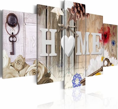 Schilderij - Gevarieerd Huis - Home , wit , multi kleur , 5 luik