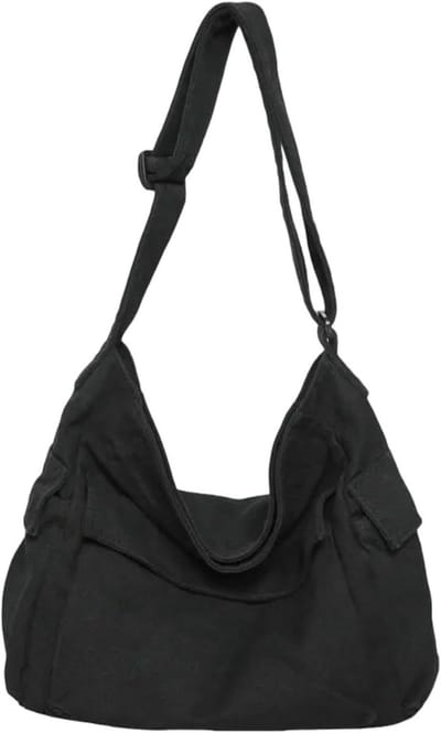 Canvas Schoudertas - Draagtas Hobo - Dagelijks Gebruik - Verstelbare Band - 33 cm Lengte - Zwart