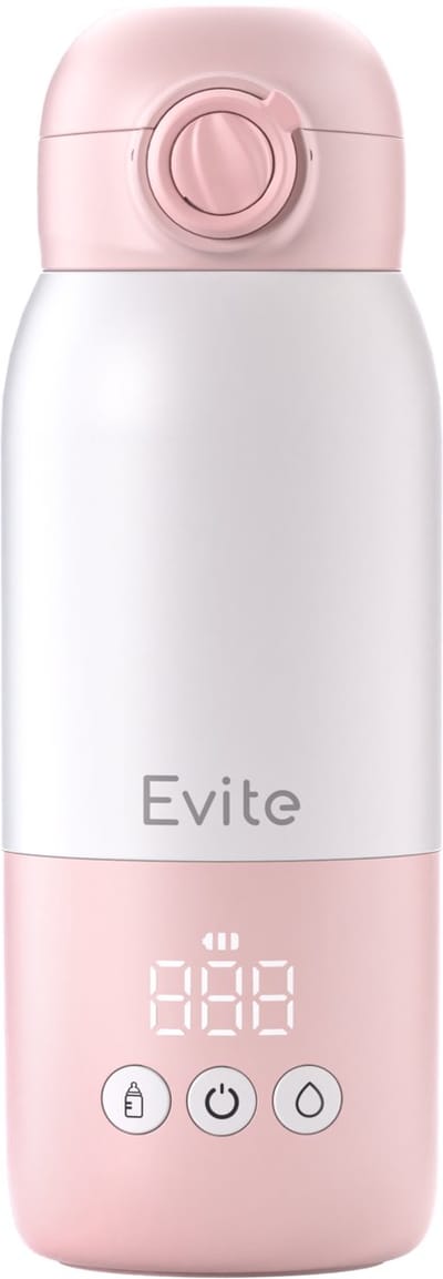 Evite Portable Bottle Warmer Slim - Draagbare Flessenwarmer Onderweg met Borstel - Compacter - BPA Vrij - USB-C - 13500 mAh - 350ML - Roze