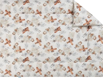 BINK Bedding Boxkleed Raf 80 x 100 cm - vulling fiberfill 400 grams - speelkleed - parklegger - handige piloot - vliegtuig - wereldreiziger - speelkleed - ecru - oranje - terra - bruin - grijs - tweezijdig