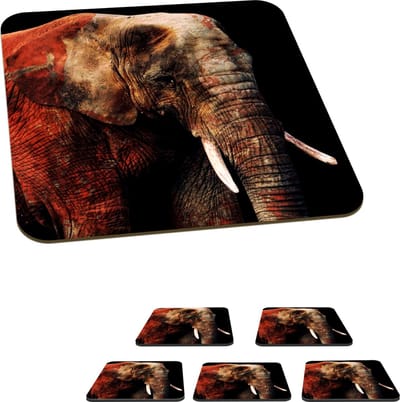 Onderzetters voor glazen - Olifant - Rood - Tanden - 10x10 cm - Glasonderzetters - 6 stuks