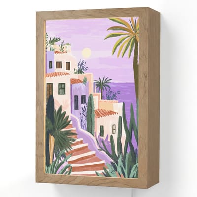 Wandlamp 20x30 cm - Oplaadbaar - Huizen - Minimalistisch - Palmbomen - Kust - Wandlampen binnen woonkamer - Slaapkamer lamp met kabel - Decoratieve nachtlamp - Vloerlamp snoer