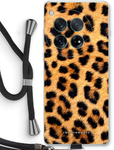 Case Company® - Hoesje met koord geschikt voor OnePlus 12r hoesje met Koord - Luipaard - Telefoonhoesje met Zwart Koord - Bescherming aan alle Kanten en Over de Schermrand