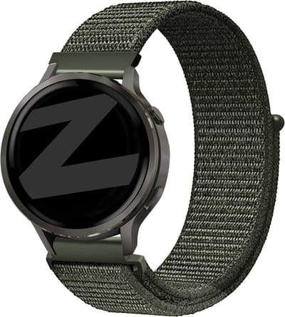Bandz Nylon loop bandje geschikt voor Garmin Vivoactive 4s / Vivomove 3s / Venu 4 - 41mm / Venu 3s / Venu 2s / Forerunner 265s / Forerunner 255s - Donkergroen