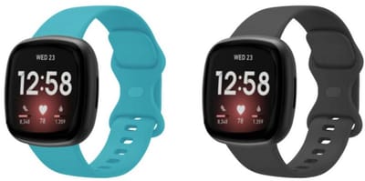 Strap-it Siliconen Smartwatch Bandjes 2-pack – Aqua & Zwart – Comfortabel, Duurzaam en Zweetbestendig – Geschikt voor Fitbit Versa 3 / Versa 4 / Sense / Sense 2 – Maat L