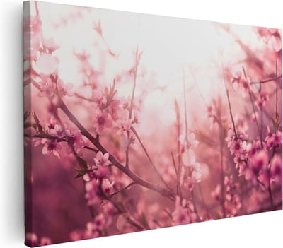 Artaza Canvas Schilderij Bloemen - 30x20 cm - Klein - Wanddecoratie Bloesem - Muurdecoratie Roze - Kamer Accessoires