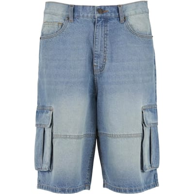 Urban Classics - Relaxed Denim Cargo Korte broek - Taille, 38 inch - Blauw