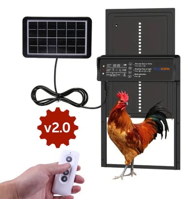 UniEgg® Premium Solar Automatische deur 2.0 met lichtsensor + timer + afstandsbediening | Extra stevig 4e generatie | Kippenluik | Geschikt voor honden, katten, knaagdieren en kippen | Waterdicht | Professioneel | Energiezuinig | Inclusief Alarm