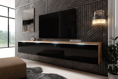 Meubella - TV-Meubel Dixon - Zwart - Eiken - 180 cm