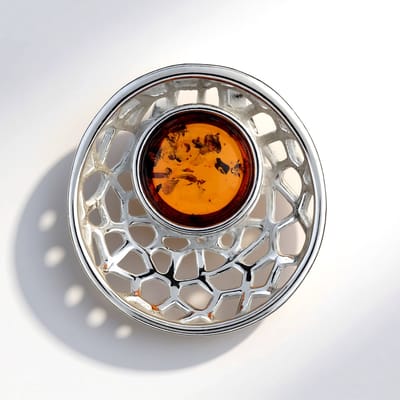Cavill - Zilveren Hanger met 0 6 ct Cognac Baltische Barnsteen - 925 Sterling Zilver Gerhodineerd - Ronde Cabochon 8 mm - Modern Design