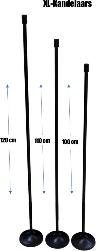 Kandelaar - Set 3 stuks XL kandelaars zwart - 120cm 110cm en 100cm - vloerkandelaar - kaarsenstandaard - kaarsenhouder groot - dinerkaarskandelaar