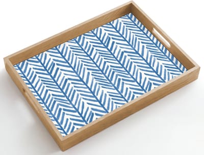Dienblad hout 50x35 cm - Schootdienblad - Patroon - Streep - Blauw - Borrelplank rechthoek - Plateau dienbladen