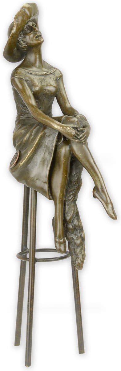 Decoratief Beeld - Bronzen Zittend Aan De Bar - Brons - Wexdeco - Brons - 11.6 X 7 Cm